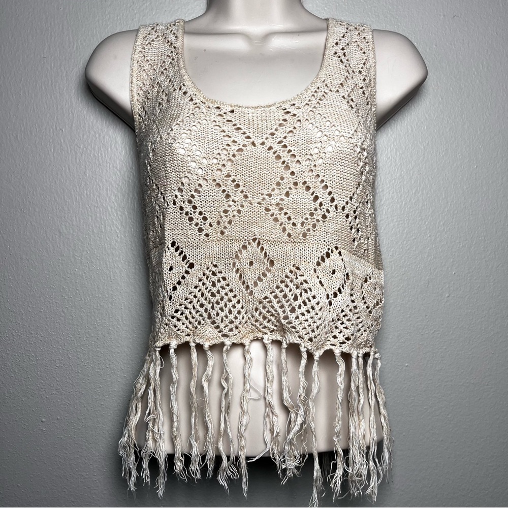 Women Crochet Cami Top Large‎ Boho Hippie Flower Child Cream Festival Beach